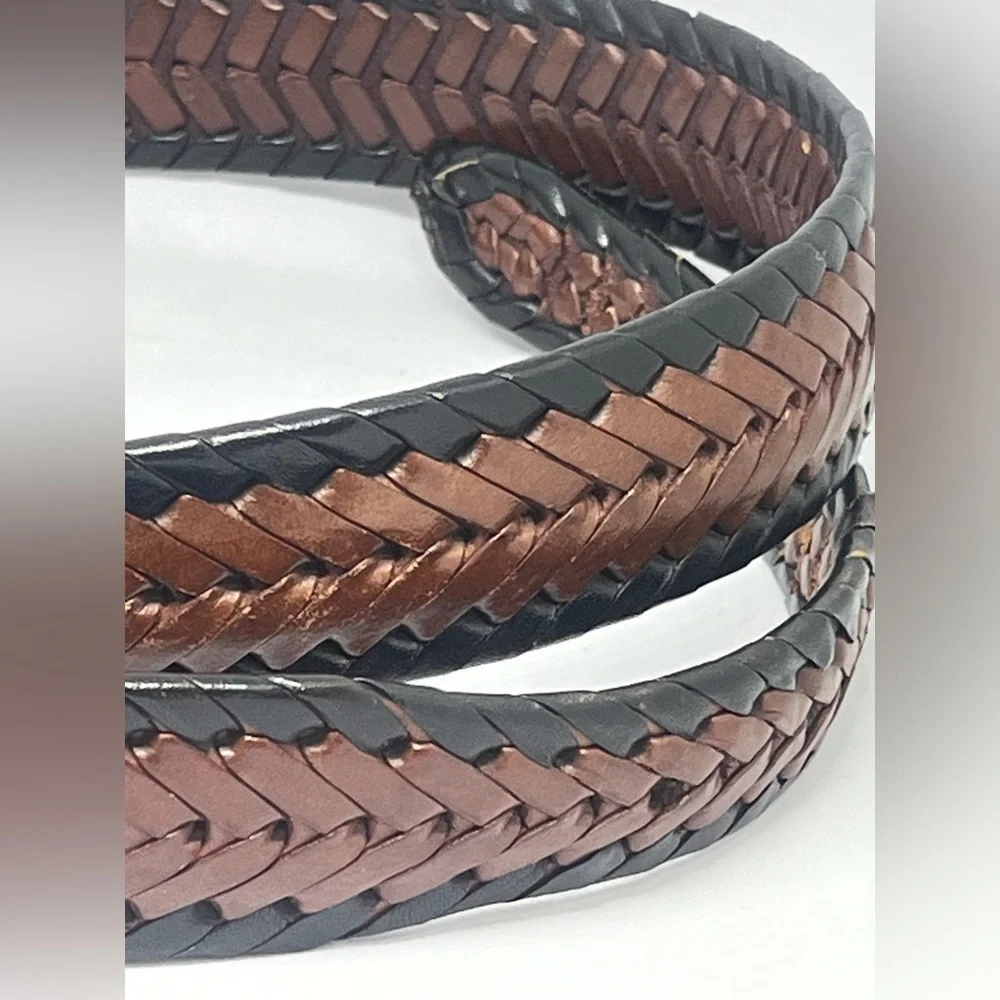 JUSTIN VINTAGE 1996 BRAIDED LEATHER BELT BROWN/ BLACK WITH SILVER BUCKLE SIZE38